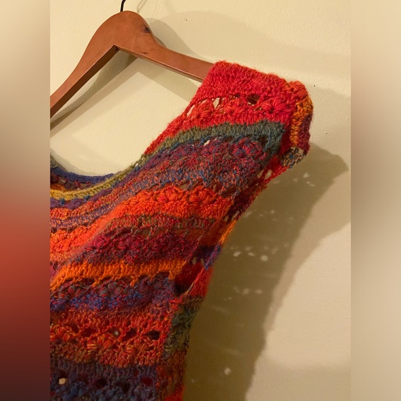 Handmade rainbow crocheted sweater vest / cap sleeve top - Picture 2 of 6